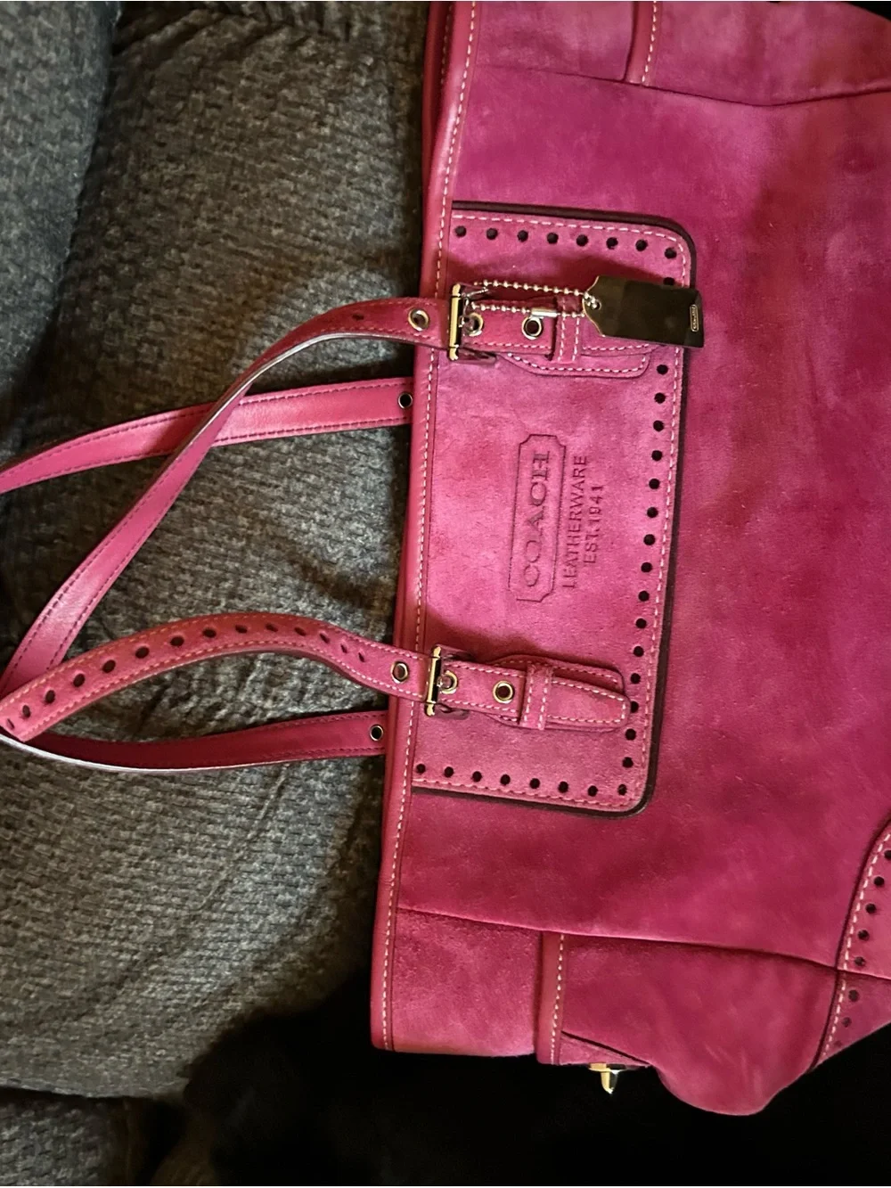 COACH Suede Shoulder Tote in Vibrant Pink y2k